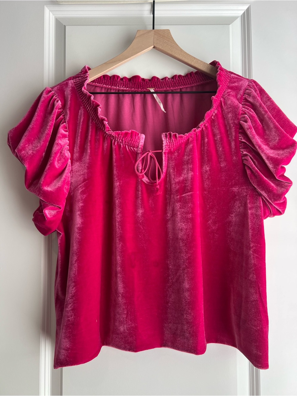 Free People Hot Pink Velvet Peasant Blouse